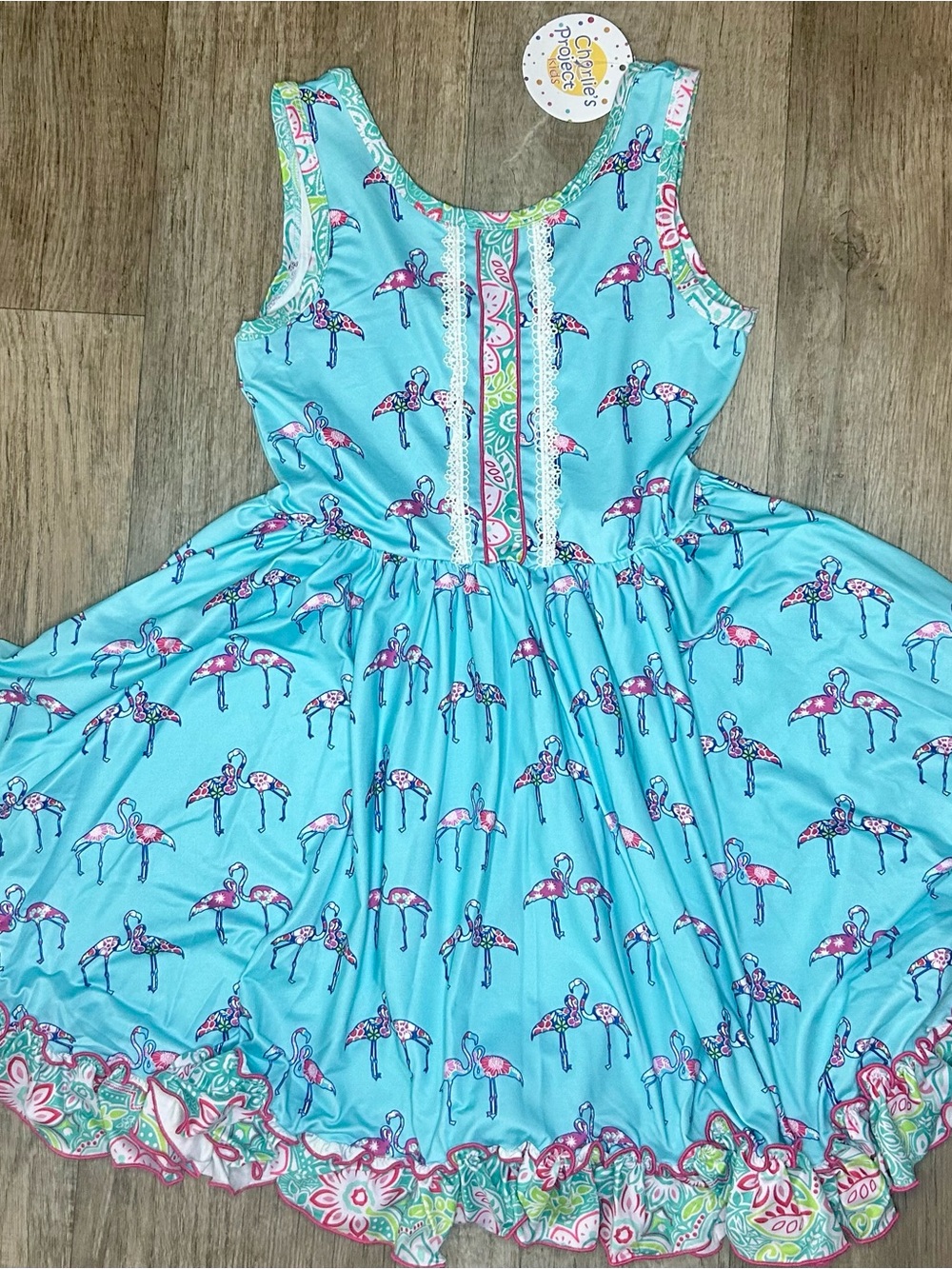 Girls' Turquoise Flamingo Print Casual Dress